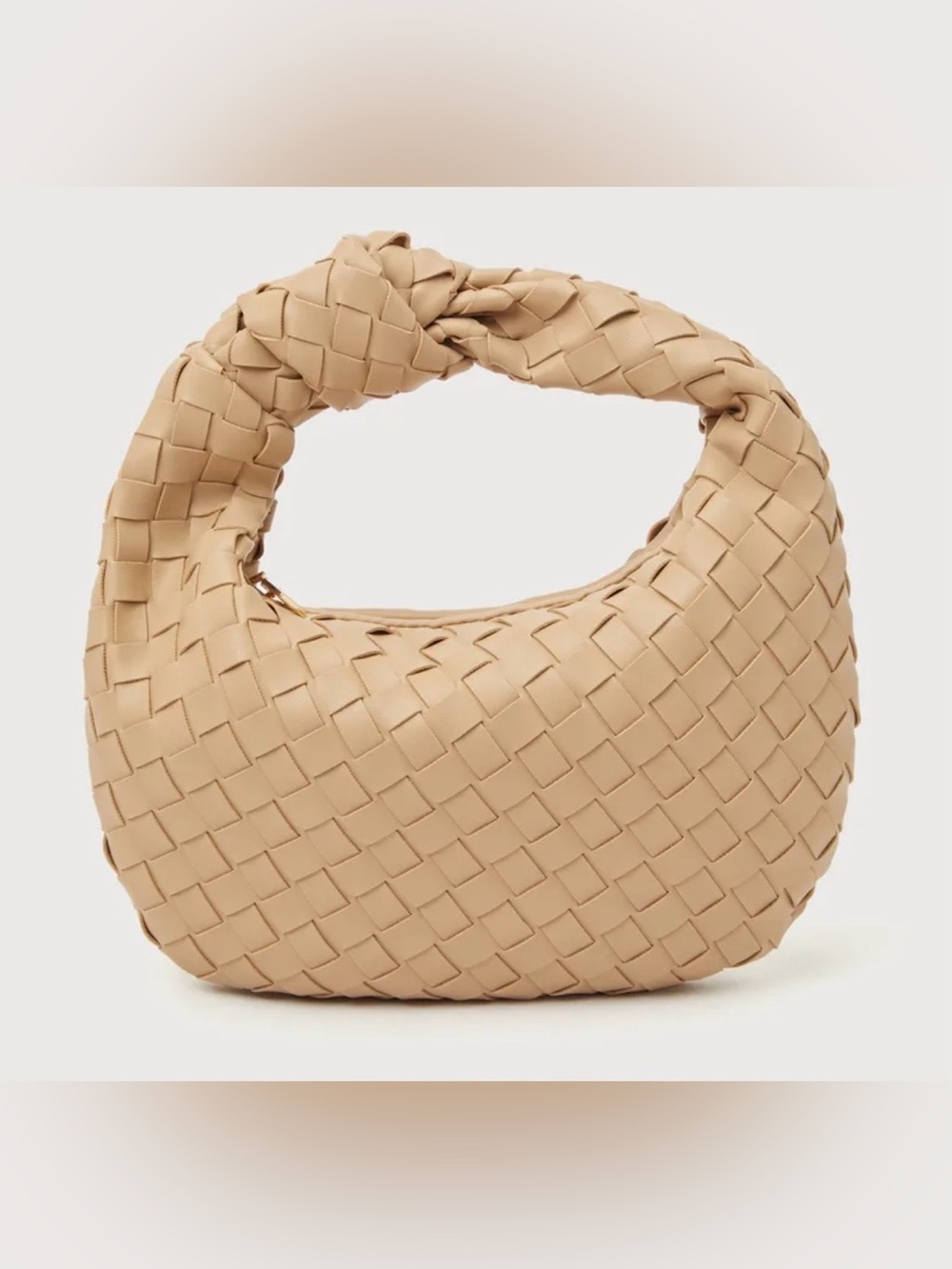 Urban Expressions Tan Woven Knot Handle Crescent Hobo Bag